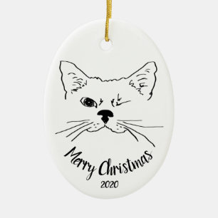 Aquarell Dated Winking Cat Spaß Frohe Weihnachten Keramik Ornament