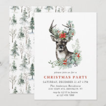 Aquarell Deer Poinsettia Wreath Weihnachtsfest Par