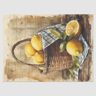 Aquarell-Dekor mit einem Korb voller Zitronen Seidenpapier