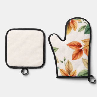 Aquarell dekoratives elegantes Blätter-Muster Ofenhandschuh & Topflappen-Set