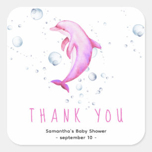 Aquarell-Delfin - Danke Baby Shower Quadratischer Aufkleber