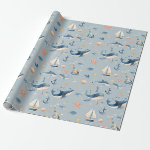 Aquarell-Delfin-Nahtloses Muster Geschenkpapier