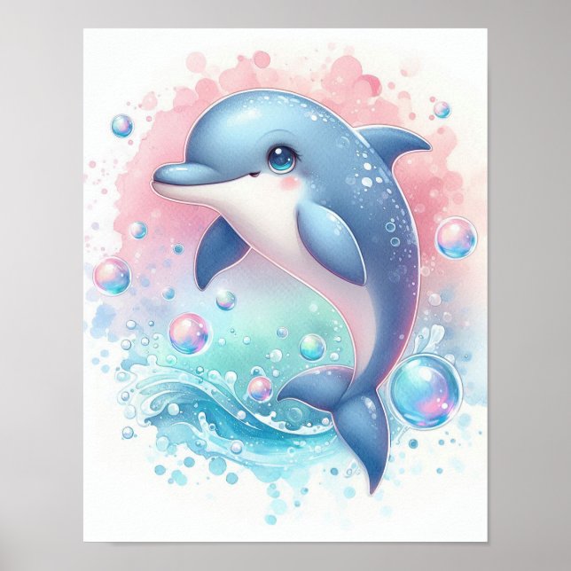Aquarell-Delfin Poster (Vorne)