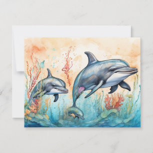 Aquarell-Delfine-Kunstposter Mitteilungskarte