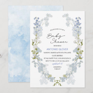 Aquarell Delphinium blue flowers Einladung