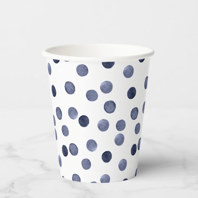 Aquarell Der blaue Polka-Punkt. Papierplatte Pappbecher (Vorderseite)