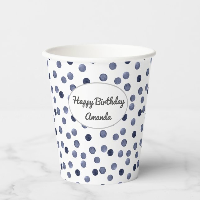 Aquarell Der blaue Polka-Punkt. Papierplatte Pappbecher (Vorderseite)