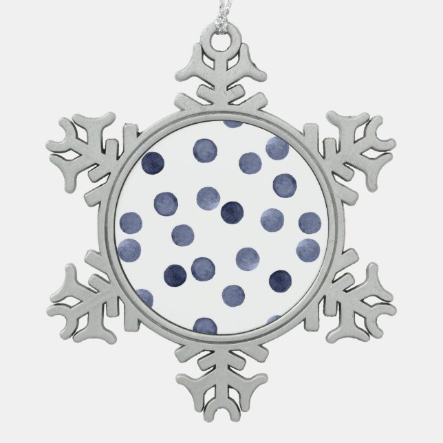 Aquarell Der blaue Polka-Punkt. Schneeflocken Zinn-Ornament (Vorderseite)
