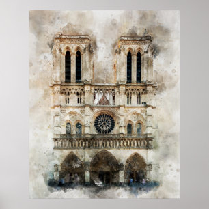 Aquarell der historischen Fassade der Kathedrale N Poster