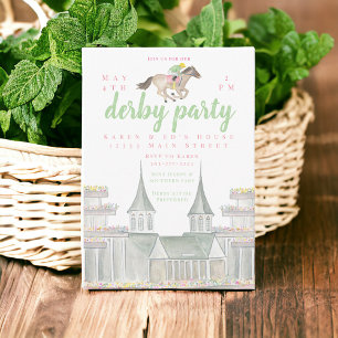 Aquarell Derby Party Jockey Gebäude Elegant Einladung