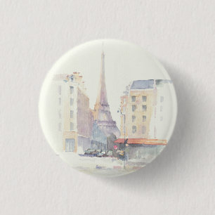 Aquarell des Eiffelturm- Paris Button