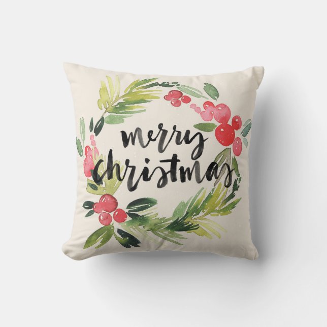 Aquarell des Weihnachten| - frohe Weihnacht-Kranz Kissen (Vorderseite)