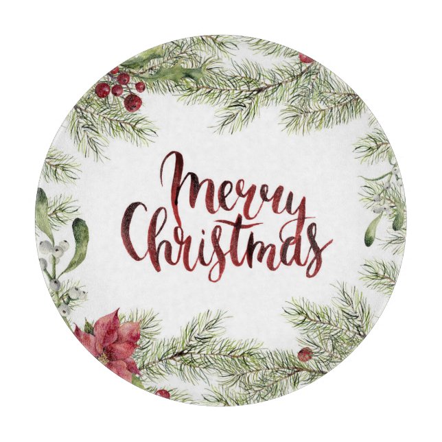 Aquarell des Weihnachten| - Stechpalmen-u. Schneidebrett (Vorderseite)
