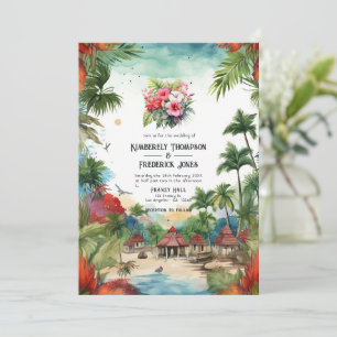 Aquarell-Destination-Hochzeit Dominikanische Repub Einladung