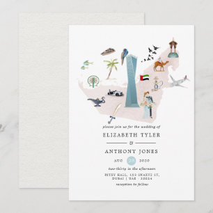 Aquarell-Destination-Hochzeit in Dubai, Vereinigte Einladung
