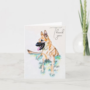 Aquarell Deutsche-Schäferhund Malinois Hundeporträ Dankeskarte