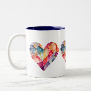 Aquarell-Diamant-Herz für eine Liebenswerte  Zweifarbige Tasse
