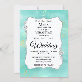 *~* Aquarell Diamond Aqua Glitzer Hochzeit Einladung