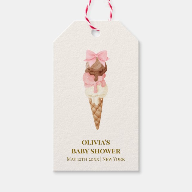 Aquarell Die Scoop Bow Ice Cream Baby Dusche Geschenkanhänger (Vorderseite)