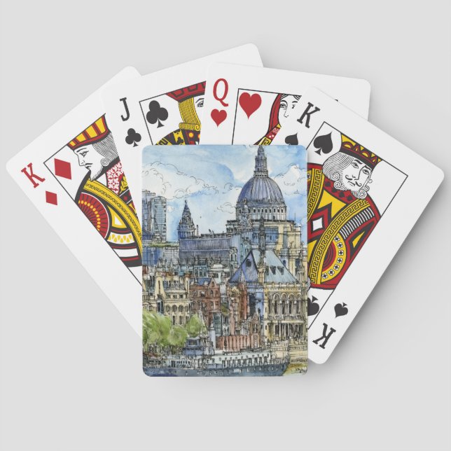 Aquarell-die Themse-Ufergegend der Spielkarten (Rückseite)