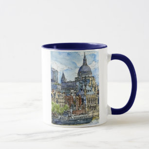 Aquarell-die Themse-Ufergegend der Tasse