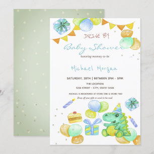 Aquarell-Dinosaurier fahren bei Baby Shower vorbei Einladung