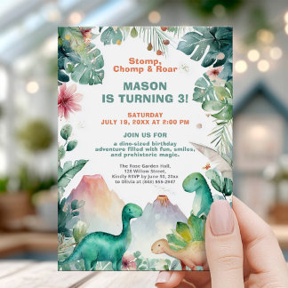 Aquarell-Dinosaurier-Geburtstagsdesign Einladung