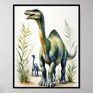 Aquarell-Diplodocus-Dinosaurier-Wandkunst Poster