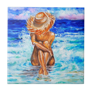 Aquarell - direkt am Meer - Sommer - Aquarell Fliese