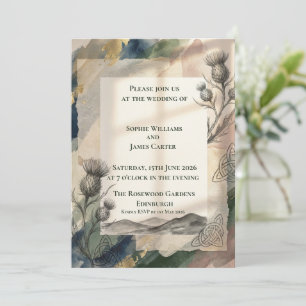 Aquarell Distel & keltische Knoten Hochzeits Einla Einladung