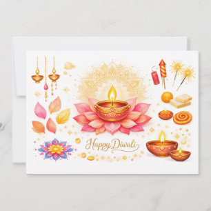 Aquarell-Diya- und Lotus-Karte Einladung