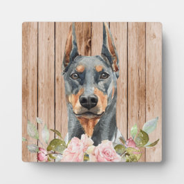 Aquarell Doberman & Blume Fotoplatte