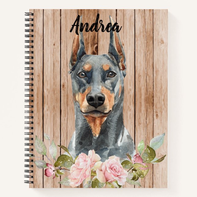 Aquarell Doberman & Blume Notizbuch (Vorderseite)