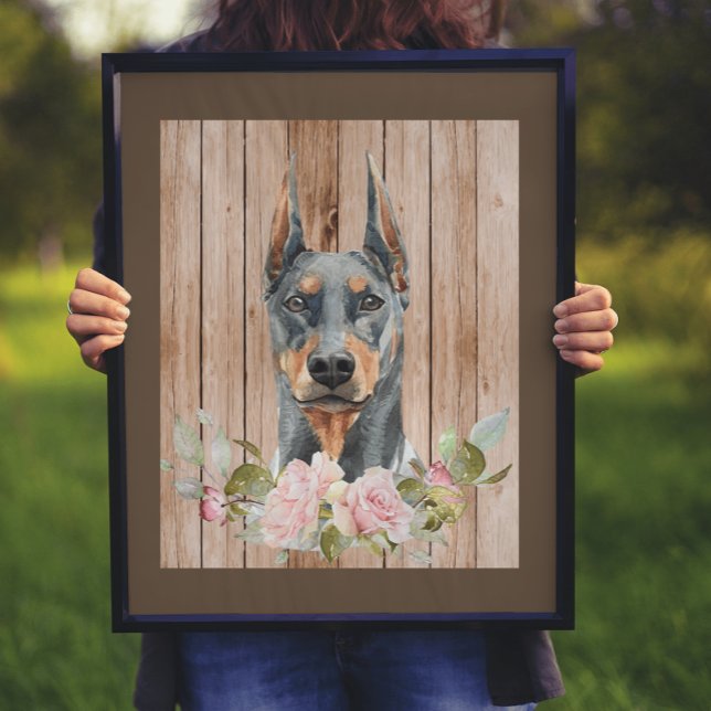 Aquarell Doberman & Blume Poster (Von Creator hochgeladen)