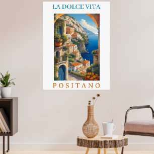 Aquarell Dolce Vita an der Küste von Positano Ital Poster