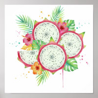 Aquarell-Drachenfrucht & Tropischer Hibiskus