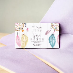 Aquarell dreamcatcher versieht hölzernes Yoga mit Visitenkarte