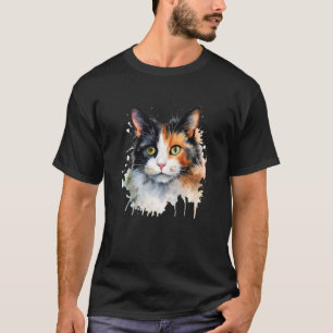 Aquarell Dreifarbenkatze Gesicht Katzenmutter Katz T-Shirt