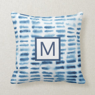 Aquarell-Druck des Monogramm-  Indigio Kissen
