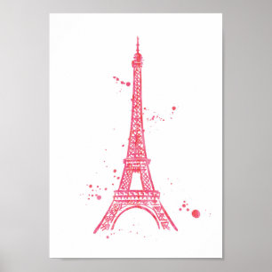 Aquarell-Druckplakat des Eiffelturms rosa Poster