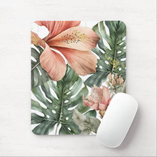 Aquarell-Dschungel-Blumenmuster Pfirsich Grün Gold Mousepad