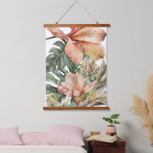 Aquarell Dschungel Orchideen Blumen Wandteppich Mit Holzrahmen