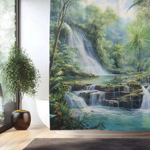 Aquarell Dschungel-Wasserfall der Mayas Duschvorhang