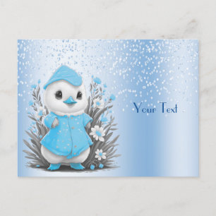 Aquarell Duck Blue Flowers Postcard Postkarte