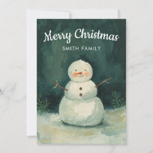 Aquarell Dunkelgrüner Süßer Schneemann Weihnachten