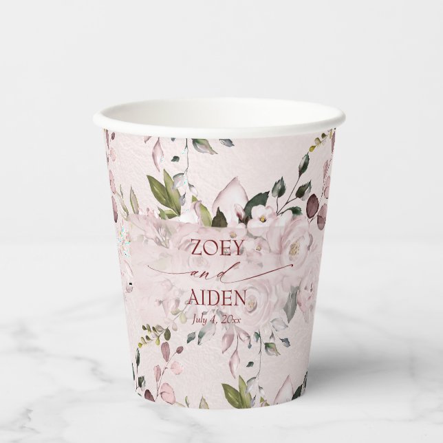 Aquarell Dusty Rose Hydrangeas DIY Hintergrund Pappbecher (Vorderseite)