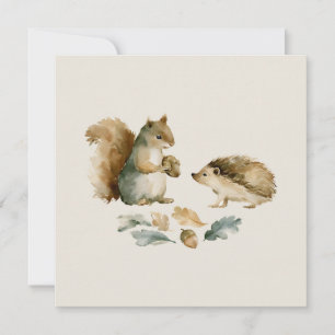 Aquarell Eichhörnchen und Igel Herbstwald Mitteilungskarte