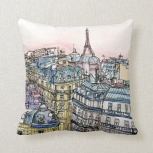 Aquarell-Eiffelturm u. Paris der Bestimmungsort-  Kissen