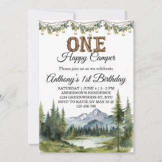 Aquarell Ein glücklicher Camper Berg 1. Geburtstag Einladung