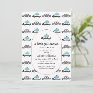 Aquarell Ein Kleines Polizeifahrzeug Baby Shower Einladung
